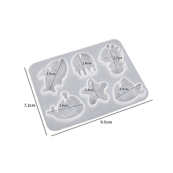 Mixed Shapes Pendant DIY Food Grade Silicone Molds, Resin Casting Molds, for UV Resin, Epoxy Resin Jewelry Making, Ocean Animal, 72x95x6mm, Inner Diameter: 24~38mm