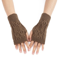 Camel Acrylic Fiber Yarn Knitting Fingerless Gloves, Winter Warm Gloves with Thumb Hole, Camel, 200x70mm