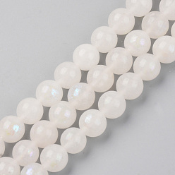 White Moonstone Electroplated Natural White Moonstone Beads Strands, Round, 10mm, Hole: 1mm, about 37~40pcs/strand, 14.9~15.1 inch(38~38.5cm)