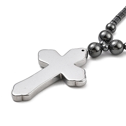 Platinum Plated Synthetic Non-Magnetic Hematite Cross Pendant Necklaces for Women Men, with Alloy Magnetic Clasp, Platinum Plated, 18.70 inch(47.5cm), 4~8mm