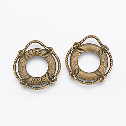 Antique Bronze Tibetan Style Alloy Pendants, Antique Bronze, Cadmium Free & Nickel Free & Lead Free, Life Ring/Lifebuoy/Cork Hoop, 24x22x2mm, Hole: 3mm