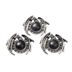 Blue Goldstone Synthetic Blue Goldstone Pendants, Dragon Charms, with Rack Plating Antique Silver Tone Alloy Findings, Cadmium Free & Lead Free, 40x48x12mm, Hole: 9x6mm