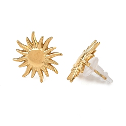 Oro 304 aretes de acero inoxidable para mujer, sol, dorado, 17.5x18 mm