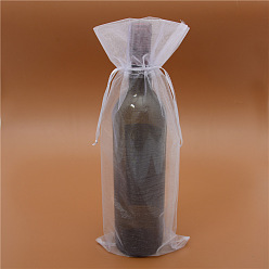 White Rectangle Organza Drawstring Gift Bags, Wine Storage Bags, White, 38x15cm