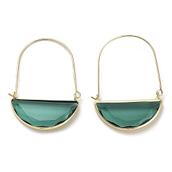 Sea Green Glass with Brass Pendants, Half Round Charms, Sea Green, 43.5x30x4.8mm, Hole: 24x30mm