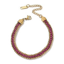 Magenta 304 Bracelets de tennis en acier inoxydable ornés de strass et de chaînes torsadées, placage ionique (ip), or, magenta, 6.73 pouce (17.1 cm)
