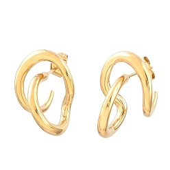 Real 18K Gold Plated Irregular 304 Stainless Steel Stud Earrings, Geometric Ring Shape, Real 18K Gold Plated, 23.5x16.5mm