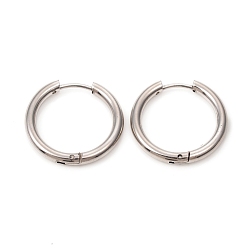 Stainless Steel Color 201 Stainless Steel Huggie Hoop Earrings, with 316 Surgical Stainless Steel Pins, Ring, Stainless Steel Color, 21x2.5mm, Pin: 1mm