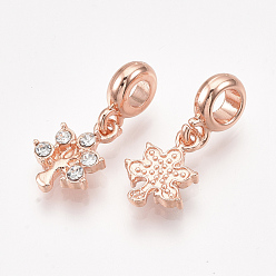 Rose Gold Alloy European Dangle Charms, with Rhinestone, Large Hole Pendants, Tree, Crystal, Rose Gold, 25mm, Hole: 4mm