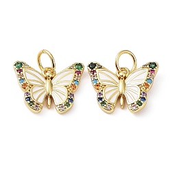 Real 18K Gold Plated Rack Plating Brass with Cubic Zirconia Enamel Charms, Lead Free & Cadmium Free, Long-Lasting Plated, Butterfly, Real 18K Gold Plated, 10.5x13.5x2mm, Hole: 3.5mm