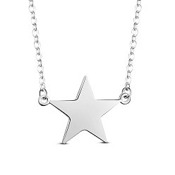 Platinum SHEGRACE Rhodium Plated 925 Sterling Silver Pendant Necklace, with S925 Stamp, Star, Platinum, 18.11 inch(46cm)