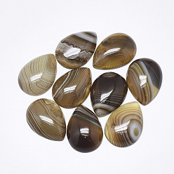 Coffee Natural Banded Agate/Striped Agate Cabochons, Dyed, Teardrop, Coffee, 25x18x6~7mm