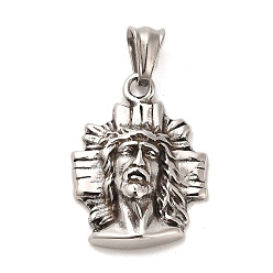 Antique Silver Tibetan Style 304 Stainless Steel Pendants, Woman, Antique Silver, 30x23x6.5mm, Hole: 8.5x4.5mm