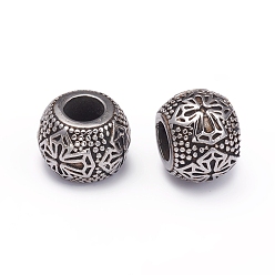 Antique Silver 304 Stainless Steel European Beads, Large Hole Beads, Rondelle with Cross, Antique Silver, 10.5x13.5mm, Hole: 5.5mm