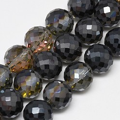 Black Electroplate Glass Beads Strands, Rainbow Plated, Frosted, Faceted, Round, Black, 12mm, Hole: 1.5mm, about 50pcs/strand, 22.05 inch