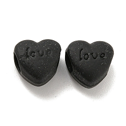 Black Spray Painted Alloy European Beads, Rubberized Style, Large Hole Beads, Heart with Word Love, Black, 11x11.5x8mm, Hole: 4.5mm