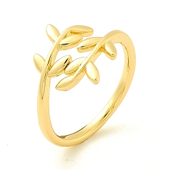 Real 18K Gold Plated Brass Leaf Wrapped Open Cuff Ring for Women, Cadmium Free & Lead Free, Real 18K Gold Plated, US Size 7 3/4(17.9mm)