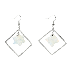Опал Латунные серьги-подвески в форме ромба, с опалитом, долговечный, платина, 60x40 мм