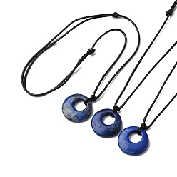 Ляпис-Лазурь Кольцо натуральный лазурит кулон черный вощеный шнур регулируемые ожерелья, 14.96~29.53 дюйм (38~75 см)