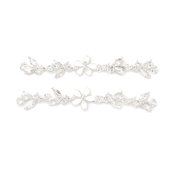 Цветок Латунные подвески из прозрачного кубического циркония, серебряный цвет гальваническим, для изготовления аксессуаров для волос, цветок, 57x10x3.5 мм, отверстие : 1.4 мм
