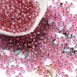 Hot Pink Glass Seed Beads, Silver Lined, Round Hole, Round, Hot Pink, 4x3mm, Hole: 1.2mm, 6429pcs/pound