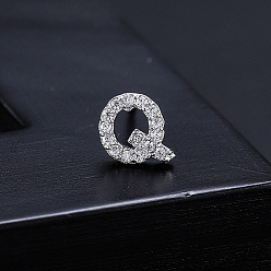 Letter Q Platinum Brass Micro Pave Cubic Zirconia Stud Earrings, Initial Letter, Letter Q, No Size