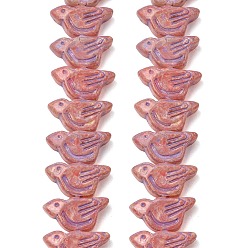 Pink Окрашенные стеклянные бусины , золотой металл обвитыми, птица, розовые, 10~10.5x19.5~20x7~7.5 мм, отверстие : 1.2 мм, около 25 шт / нитка, 10.24'' (26 см)
