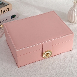 Pink High Capacity Imitation Leather Jewelry Storage Boxes, Multi-Layer Jewelry Organizer Case for Rings, Earrings, Necklaces, Rectangle, Pink, 17x23x9cm