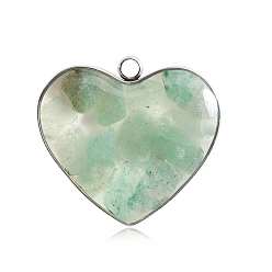 Green Aventurine Natural Green Aventurine Pendants, with Stainless Steel Findings, Heart Charms, 20mm