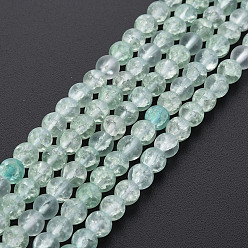Light Green Crackle Glass Beads Strands, Dyed & Heated, Frosted, Round, Light Green, 4mm, Hole: 0.8mm, about 98~100pcs/strand, 15.35 inch(39cm)