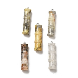 Crackle Agate Natural Crackle Agate Pendants, Bamboo Stick Charms, with Stainless Steel Color Tone 304 Stainless Steel Loops, 45x12.5mm, Hole: 2mm