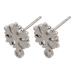 Platinum 304 Stainless Steel Stud Earring Findings, with Loop, Snowflake, Platinum, 11x7.5mm, Pin: 11X0.7mm