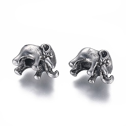 Antique Silver 304 Stainless Steel European Beads, Large Hole Beads, Elephant, Antique Silver, 14x9.5x9.5mm, Hole: 4.5mm