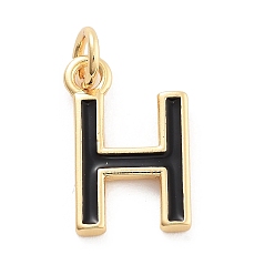 Letter H Стойки обшивки латунные подвески, с эмалью и кольцом для прыжков, без кадмия и без свинца, долговечный, реальный 18 k позолоченный, буквы, Письмо ч, 11.5x7.5x1 мм, отверстие : 2.5 мм