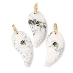 Howlite Natural Howlite Pendants, Feather, Golden, 36.5~37x17x8~9mm, Hole: 6x6.5mm