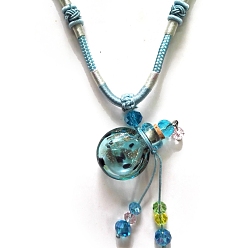 Light Sky Blue Lampwork Perfume Bottle Necklaces with Ropes, Light Sky Blue, 20.47~27.17 inch(52~69cm), Capacity: 1ml(0.03fl. oz)