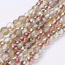 Camel Electroplate Glass Bead Strands, Half Rainbow Plated, Faceted Rondelle, Camel, 8x6mm, Hole: 1mm, about 39pcs/strand, 7.8 inch(20cm)