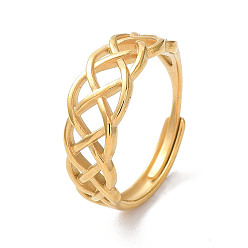 Golden Ion Plating(IP) 304 Stainless Steel Hollow Sailor's Knot Adjustable Rings, Golden, Inner Diameter: 18mm