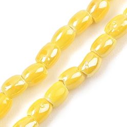 Желтый Фарфора ручной работы бисер нитей, рис, яркие глазированный фарфор, желтые, 5x4 мм, отверстие : 2 мм, около 59~61 шт / нитка, 11.81~12.20'' (30~31 см)