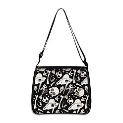 Skull Polyester Bag, Gothic Style Adjustable Shoulder Bag for Wiccan Lovers, Skull, 24x20cm