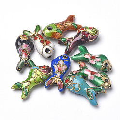Mixed Color Handmade Cloisonne Beads, Fish, Mixed Color, 19.5x9x5~6mm, Hole: 1mm