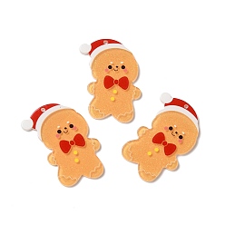 Gingerbread Man Christmas Translucent Resin Pendants, Glitter Charms for Christmas Party Decoration, Gingerbread Man, 43.5x31x2mm, Hole: 1.5mm