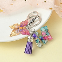 Letter M Resin Letter & Acrylic Butterfly Charms Keychain, Tassel Pendant Keychain with Alloy Keychain Clasp, Letter M, 9cm