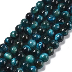Темно-Голубой Нити из натуральных бусин тигрового глаза высшего качества, окрашенная и подогревом, круглые, глубокое синее небо, 6 мм, отверстие : 1 мм, около 62~64 шт / нитка, 14.69~15.24'' (37.3~38.7 см)