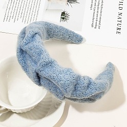 Sky Blue Woolen Yarn Hair Bands, Wide Hair Accessories for Girls Women, Sky Blue, 165x155x50mm