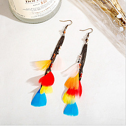 0717 Boho Feather Tassel Earrings for Women, Ethnic Style Long Leaf Dangle Ear Jewelry