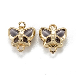 Розово-Коричневый Соединители звеньев латуни стеклянные, долговечный, бабочка, реальный 18 k позолоченный, розово-коричневый, 10x9x4 мм, отверстие : 0.9~1.2 мм