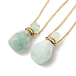 Fluorite Openable Faceted Natural Fluorite Perfume Bottle Pendant Necklaces for Women, 304 Stainless Steel Cable Chain Necklaces, Golden, 18.54 inch(47.1cm)