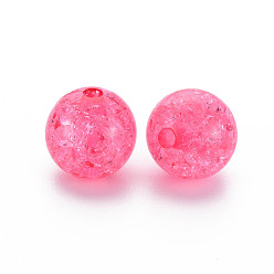 Fuchsia Transparent Crackle Acrylic Beads, Round, Fuchsia, 14x13mm, Hole: 2.5mmhole: 2.5mm, about 340pcs/500g.
