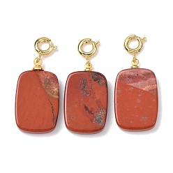 Красный Камень Подвесные украшения из натуральной красной яшмы, с латунными весной кольцевых застежками, золотые, прямоугольные, 30.5~31.5 мм